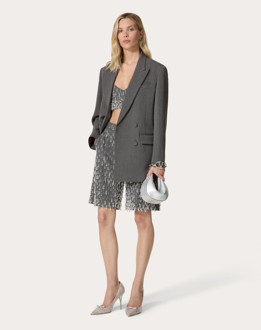 Valentino Handbags Top In Active Gabardine Ricamato Per Donna In Grigio | Valentino IT