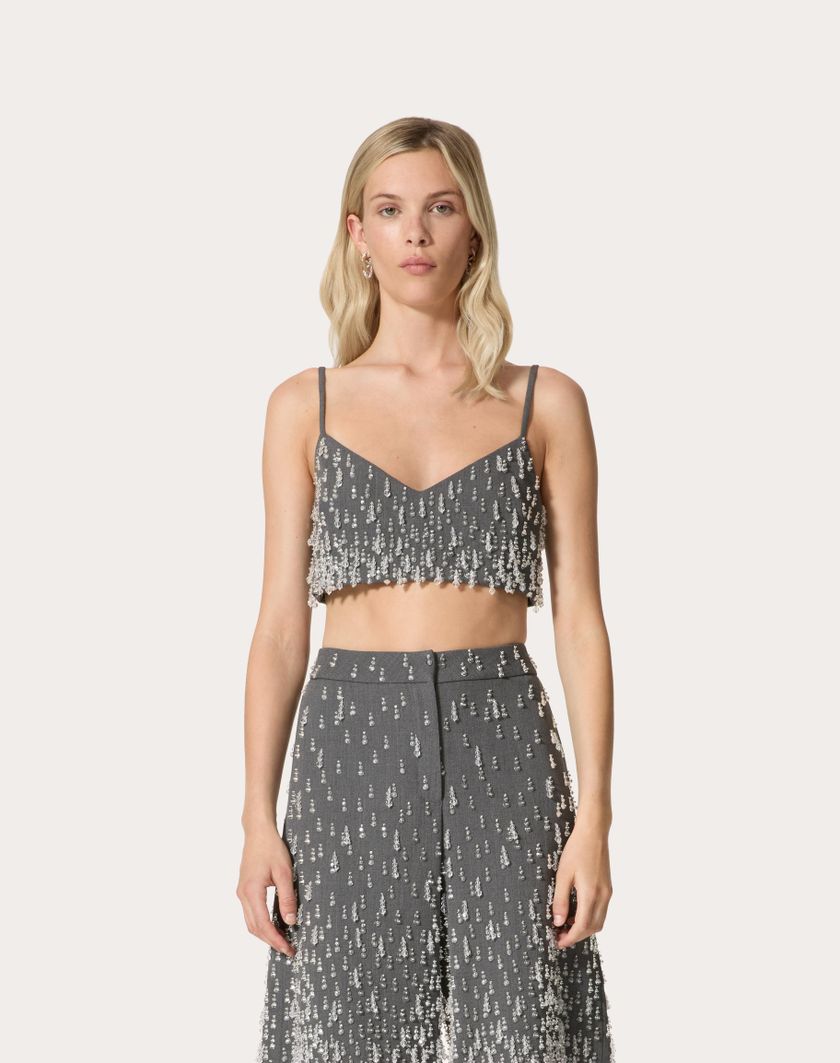 Valentino Handbags Top In Active Gabardine Ricamato Per Donna In Grigio | Valentino IT