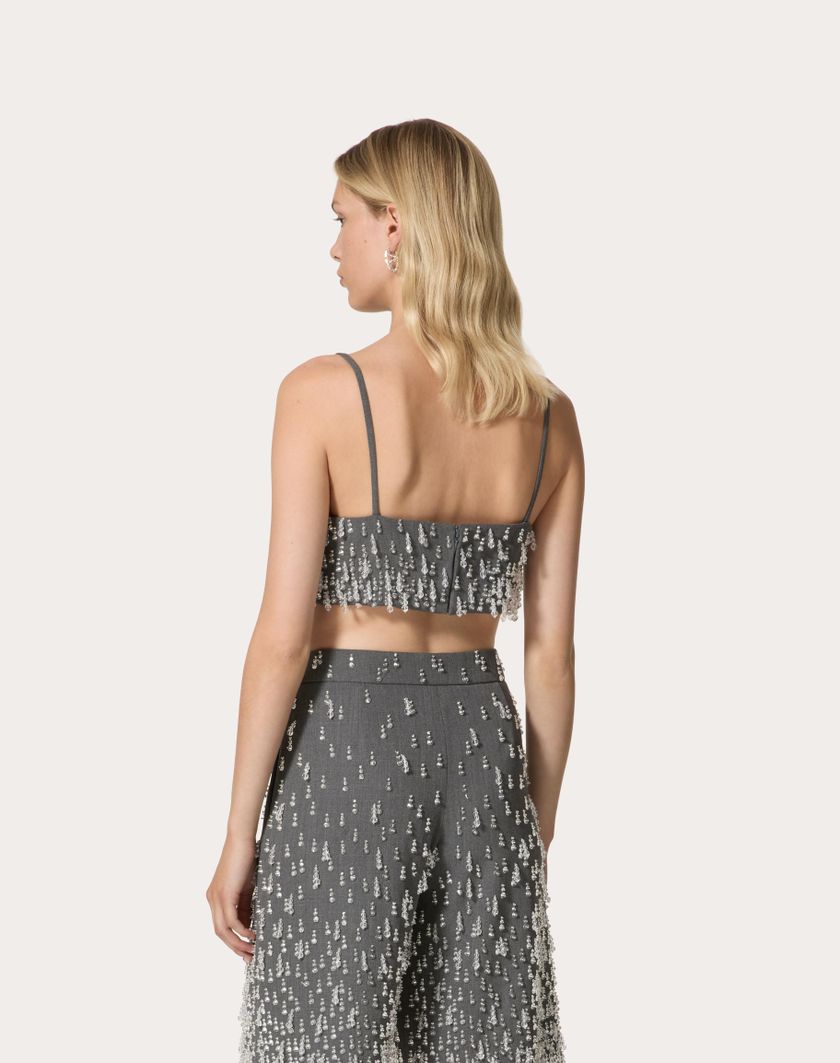 Valentino Handbags Top In Active Gabardine Ricamato Per Donna In Grigio | Valentino IT