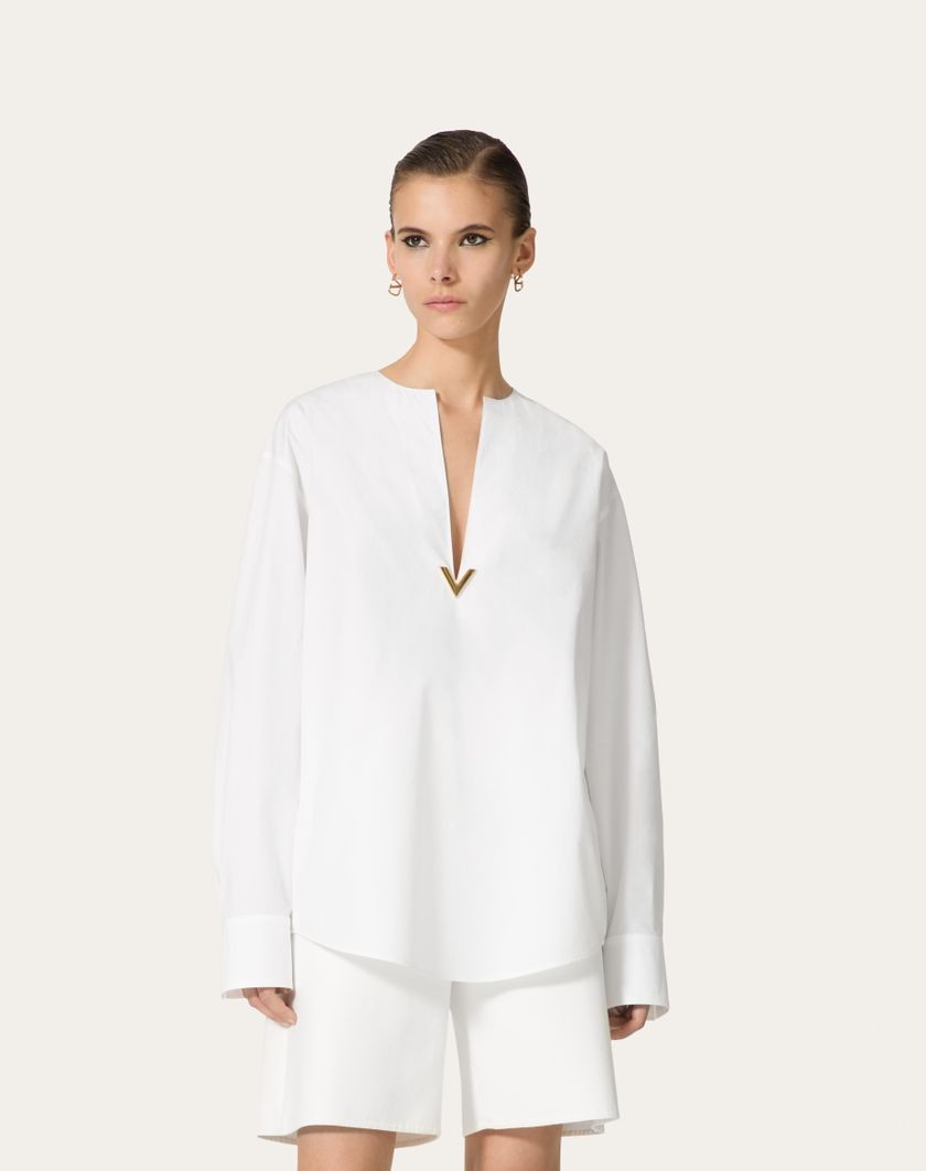 Valentino Handbags Top In Cotton Popeline Per Donna In Bianco | Valentino IT