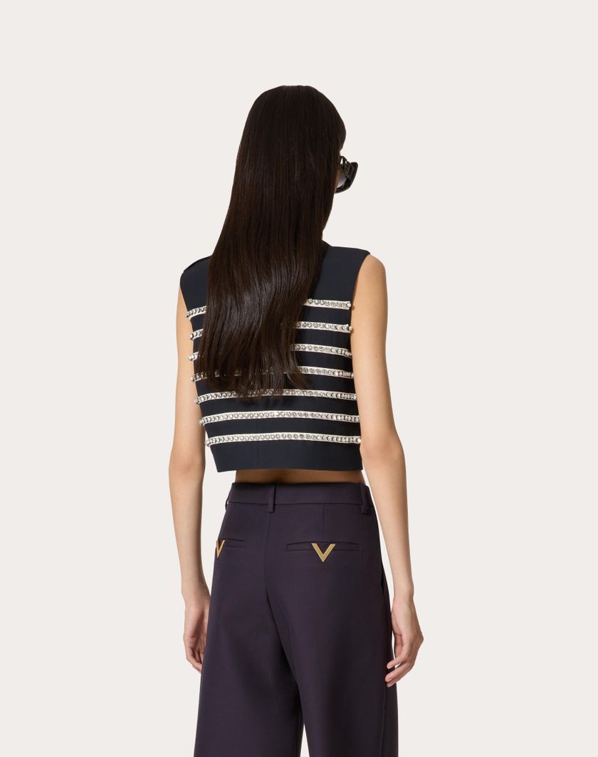 Valentino Handbags Top In Crepe Couture Ricamato Per Donna In Navy/avorio | Valentino IT