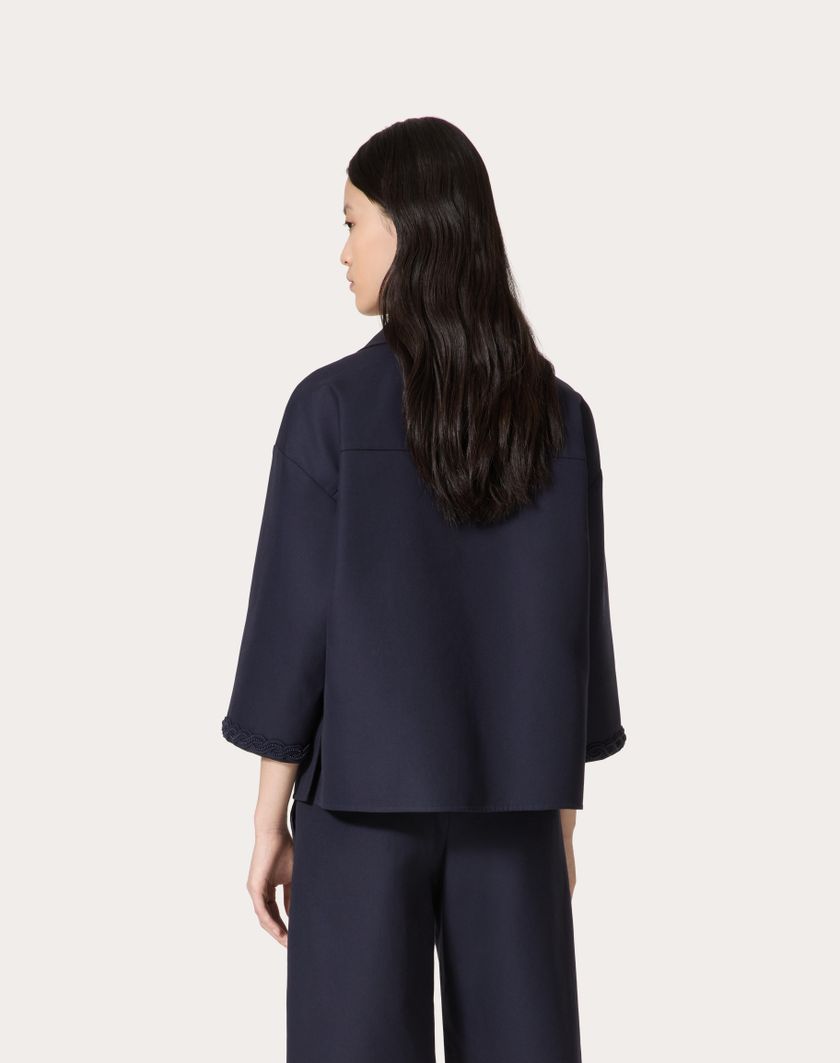 Valentino Handbags Top In Light Double Splittable Gabardine Ricamato Per Donna In Navy | Valentino IT
