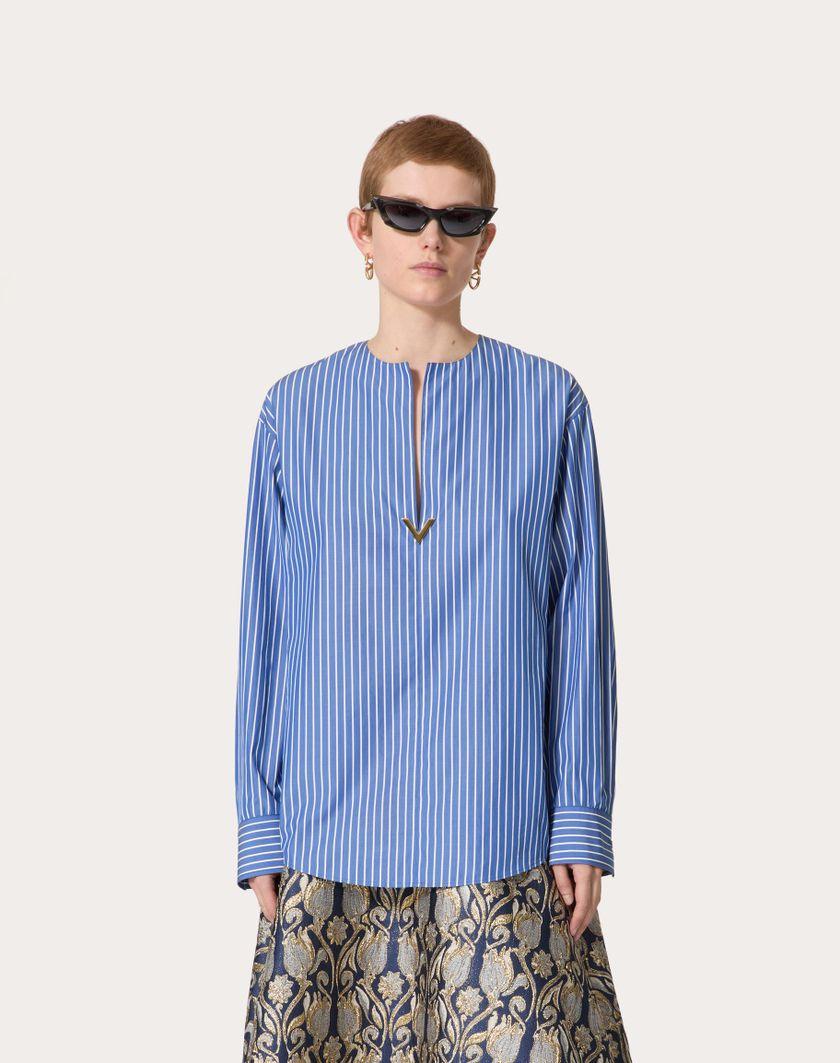 Valentino Handbags Top In Popeline Contrails Per Donna In Light Blue/bianco | Valentino IT