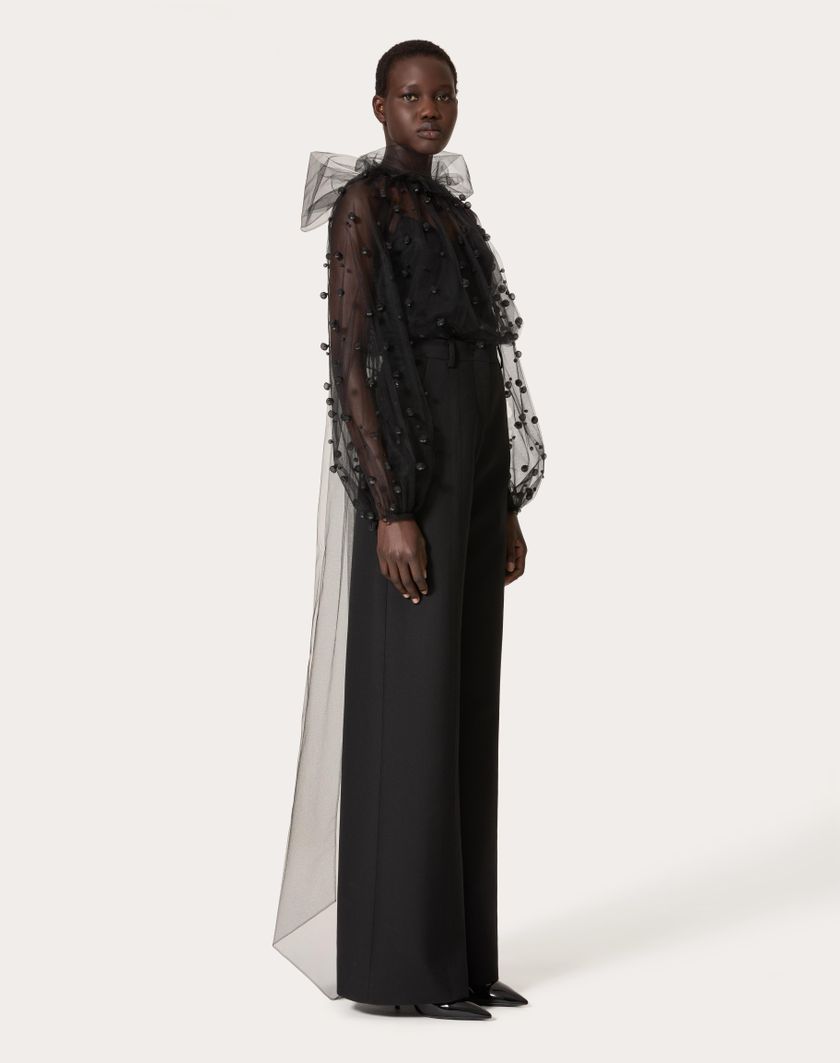 Valentino Handbags Top In Tulle Illusione Ricamata Per Donna In Nero | Valentino IT