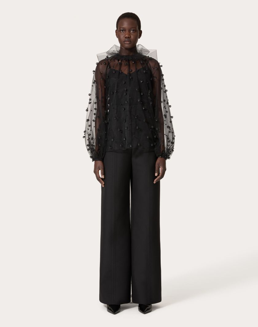 Valentino Handbags Top In Tulle Illusione Ricamata Per Donna In Nero | Valentino IT