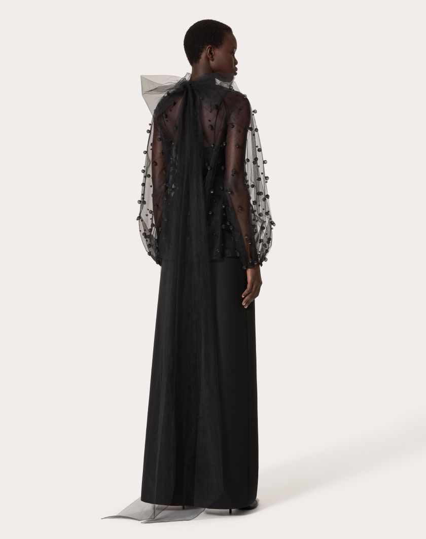 Valentino Handbags Top In Tulle Illusione Ricamata Per Donna In Nero | Valentino IT