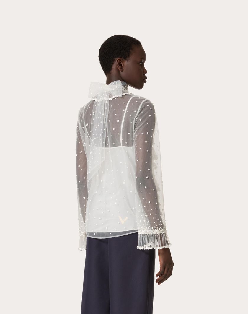 Valentino Handbags Top In Tulle Illusione Ricamato Per Donna In Avorio | Valentino IT