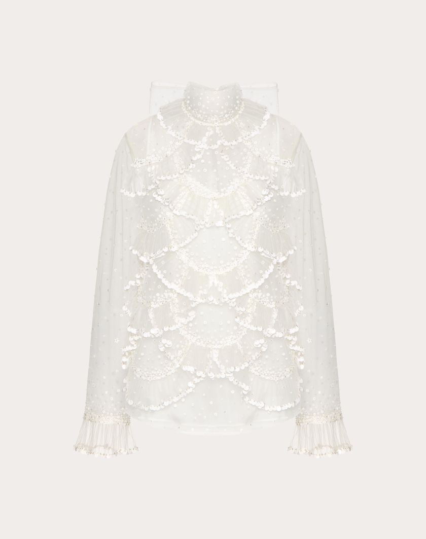 Valentino Handbags Top In Tulle Illusione Ricamato per Donna in Avorio | Valentino IT