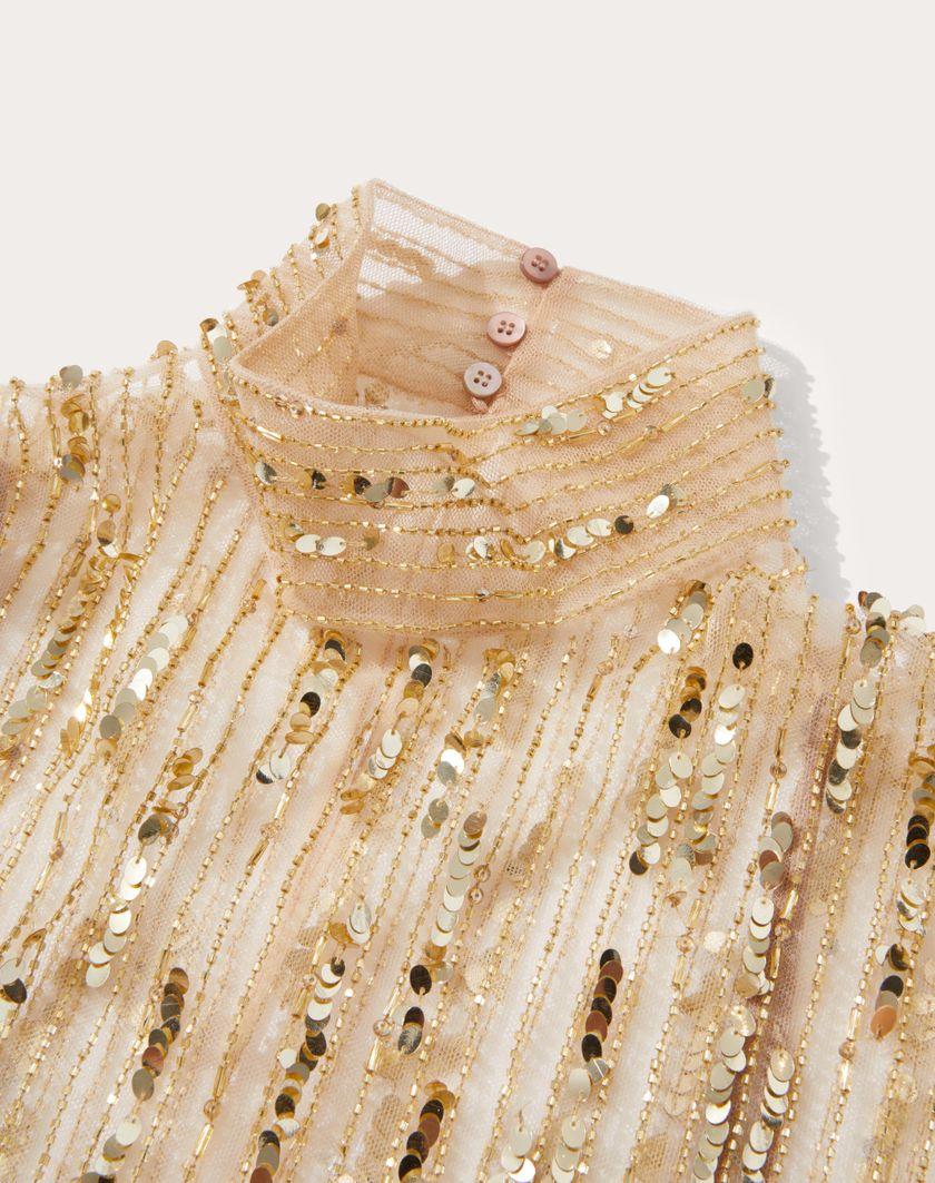 Valentino Handbags Top In Tulle Illusione Ricamato Per Donna In Oro | Valentino IT
