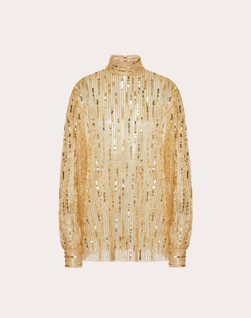 Valentino Handbags Top In Tulle Illusione Ricamato per Donna in Oro | Valentino IT