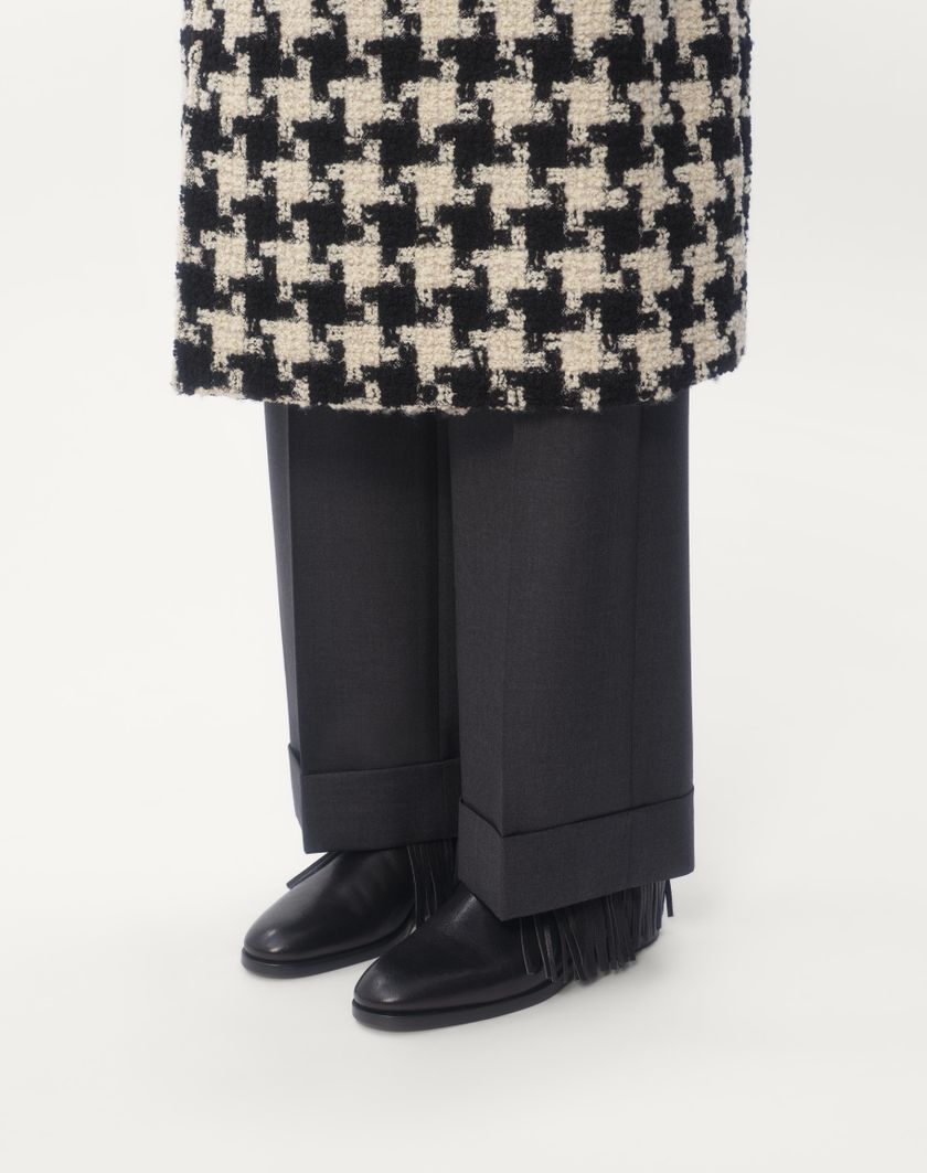 Valentino Handbags Trench Doppiopetto In Lana Con Motivo Pied De Coque Per Uomo In Avorio/nero | Valentino IT