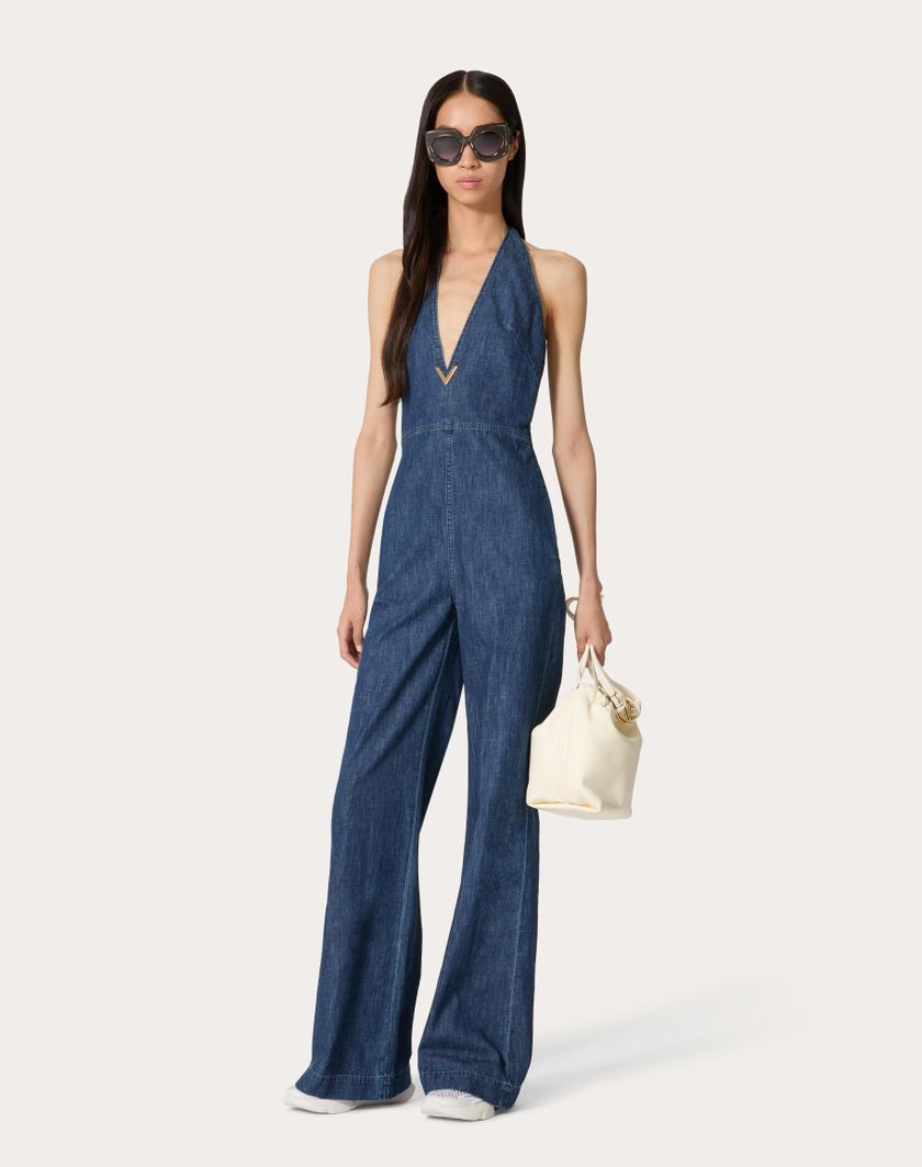 Valentino Handbags Tuta In Chambray Denim Per Donna In Denim | Valentino IT