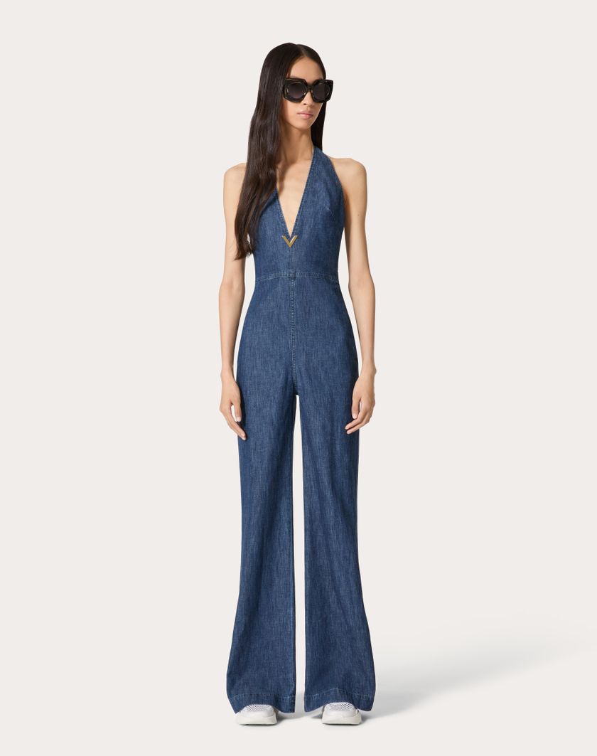 Valentino Handbags Tuta In Chambray Denim Per Donna In Denim | Valentino IT