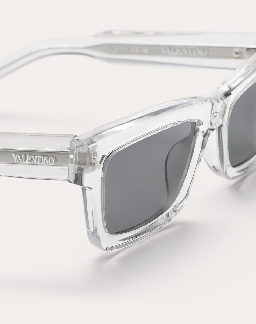 Valentino Handbags V-sharp Occhiale Rettangolare In Acetato In Grigio Chiaro | Valentino IT