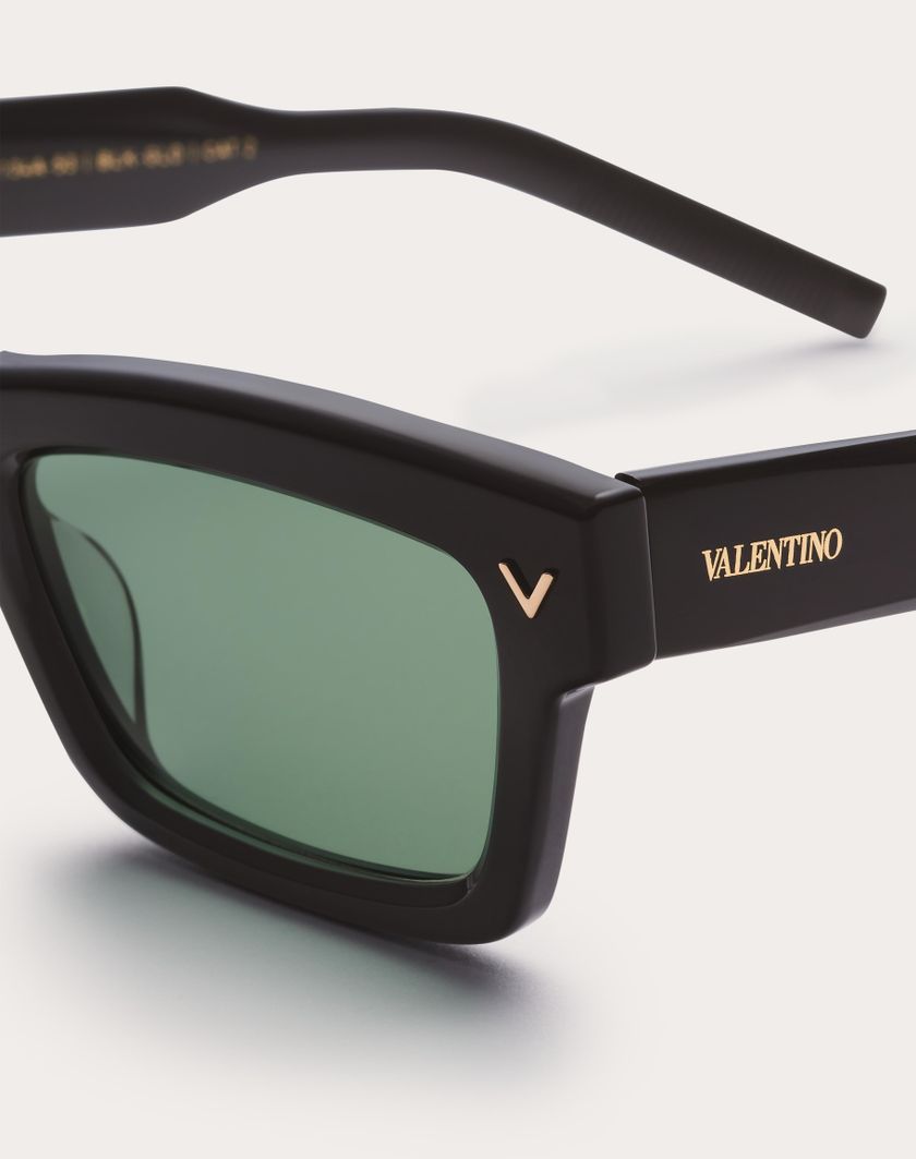 Valentino Handbags V-sharp Occhiale Rettangolare In Acetato In Verde Scuro | Valentino IT