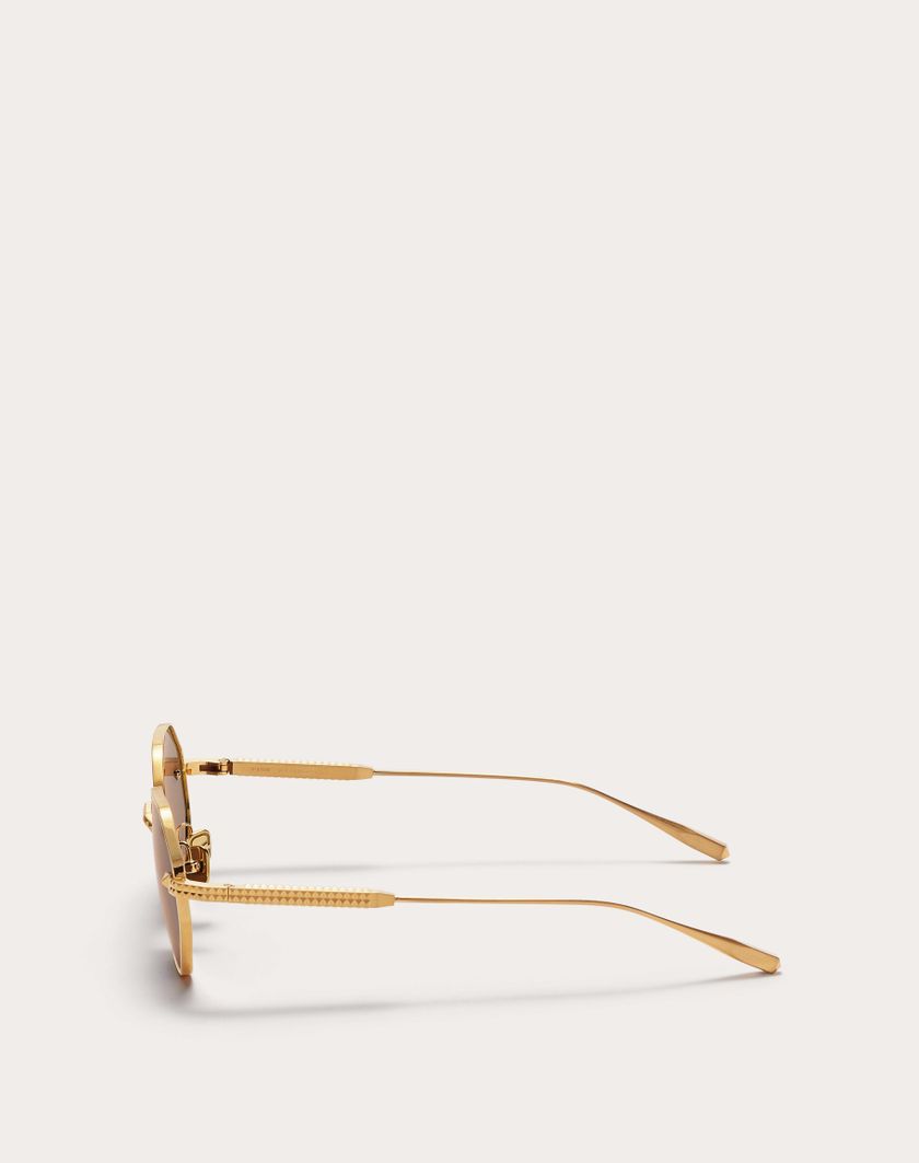 Valentino Handbags V-stud Occhiale Esagonale In Titanio In Marrone | Valentino IT