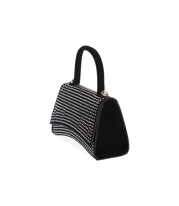 Valerio 1966 Borsa a tracolla in microfibra nera con pietre argento | Valerio 1966