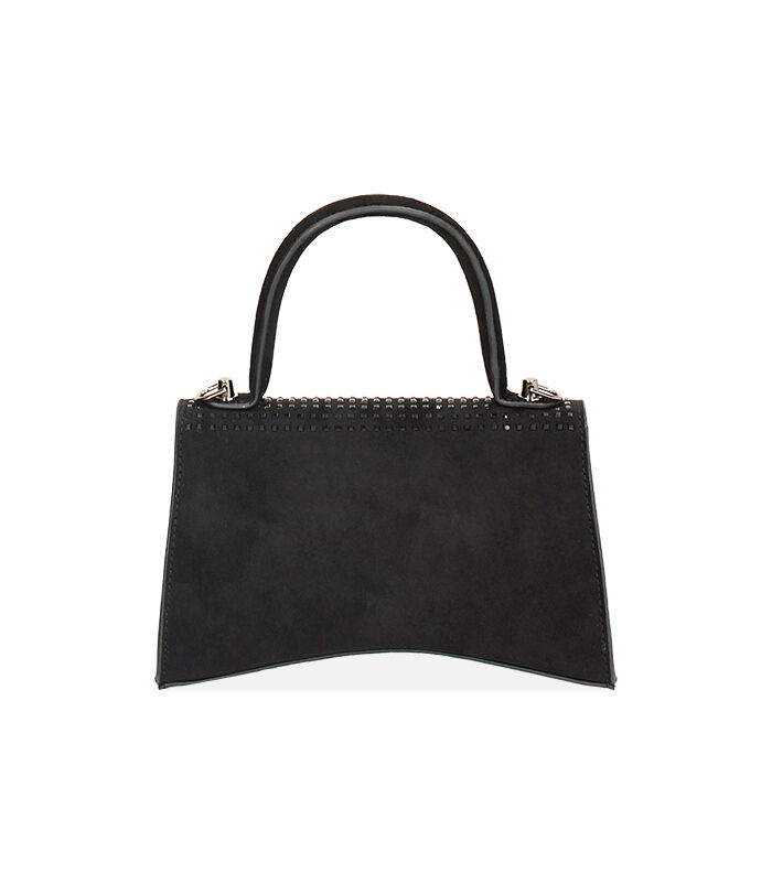 Valerio 1966 Borsa A Tracolla In Microfibra Nera Con Pietre Nere | Valerio 1966