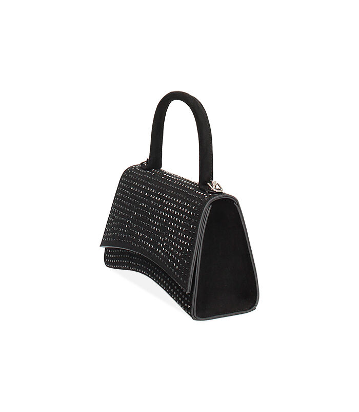 Valerio 1966 Borsa a tracolla in microfibra nera con pietre nere | Valerio 1966