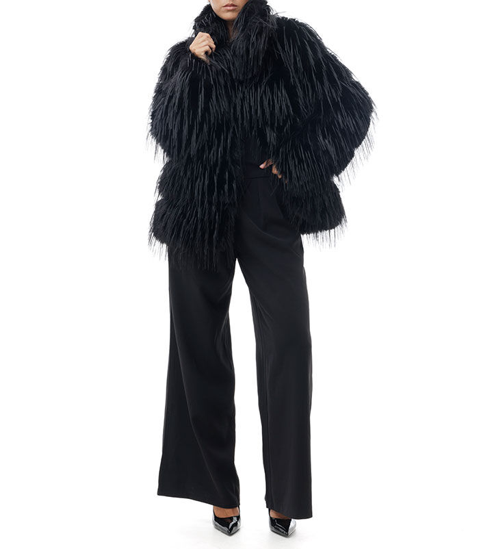 Valerio 1966 Cappotto Nero Corto In Pelo Sintetico | Valerio 1966