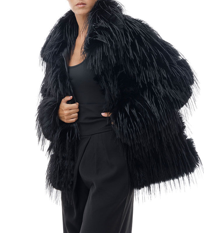 Valerio 1966 Cappotto Nero Corto In Pelo Sintetico | Valerio 1966