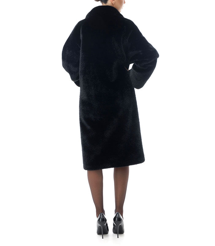 Valerio 1966 Cappotto nero longuette in pelo sintetico | Valerio 1966