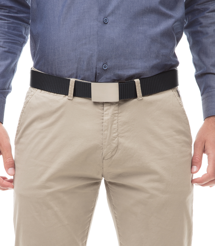 Valerio 1966 Cintura nera da uomo in tessuto intrecciato con fibbia a placca | Valerio 1966