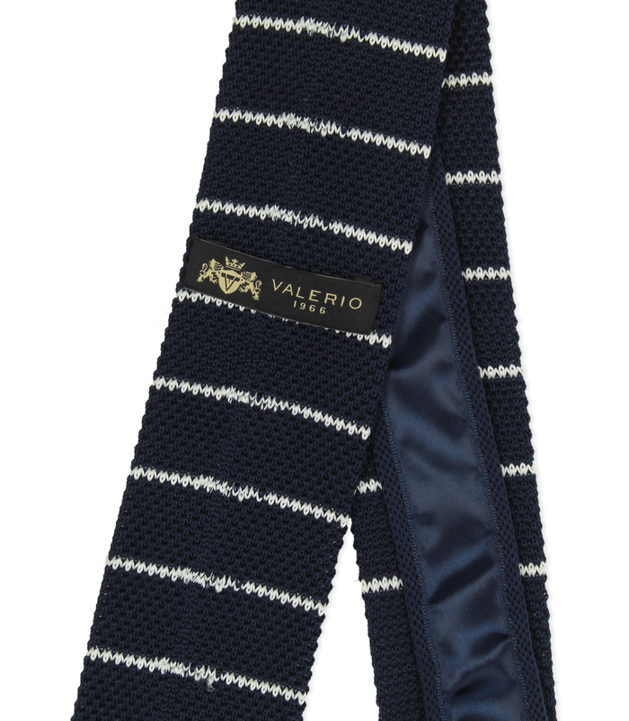 Valerio 1966 Cravatta Blu/bianca Rigata In Cotone Con Fondo Dritto Uomo | Valerio 1966