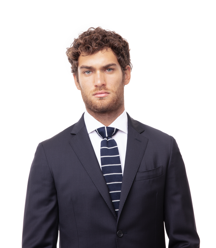 Valerio 1966 Cravatta blu/bianca rigata in cotone con fondo dritto uomo | Valerio 1966