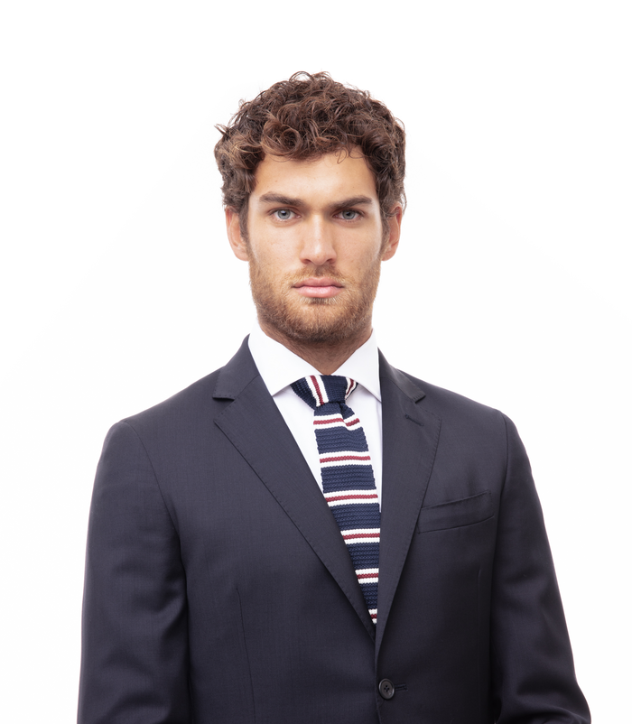 Valerio 1966 Cravatta blu in cotone con fondo dritto uomo | Valerio 1966