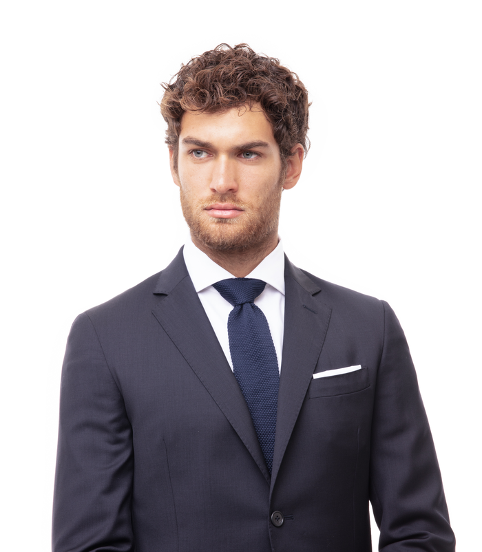 Valerio 1966 Cravatta blu in cotone con fondo dritto uomo | Valerio 1966