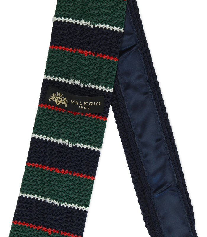 Valerio 1966 Cravatta Blu Rigata In Cotone Con Fondo Dritto Uomo | Valerio 1966