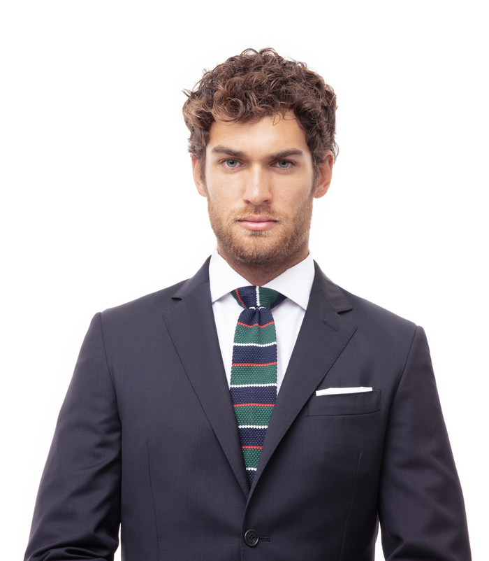 Valerio 1966 Cravatta blu rigata in cotone con fondo dritto uomo | Valerio 1966