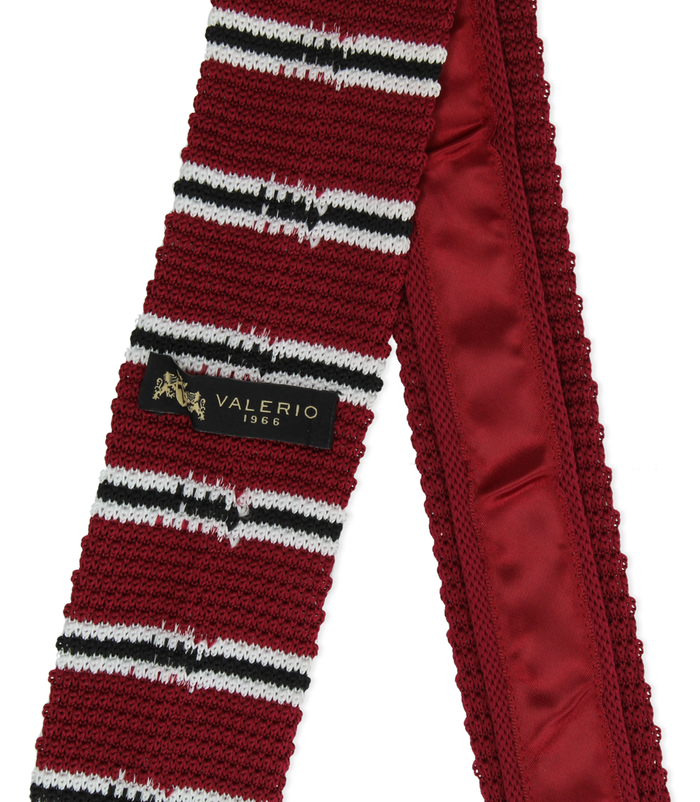 Valerio 1966 Cravatta Bordeaux Rigata In Cotone Con Fondo Dritto Uomo | Valerio 1966