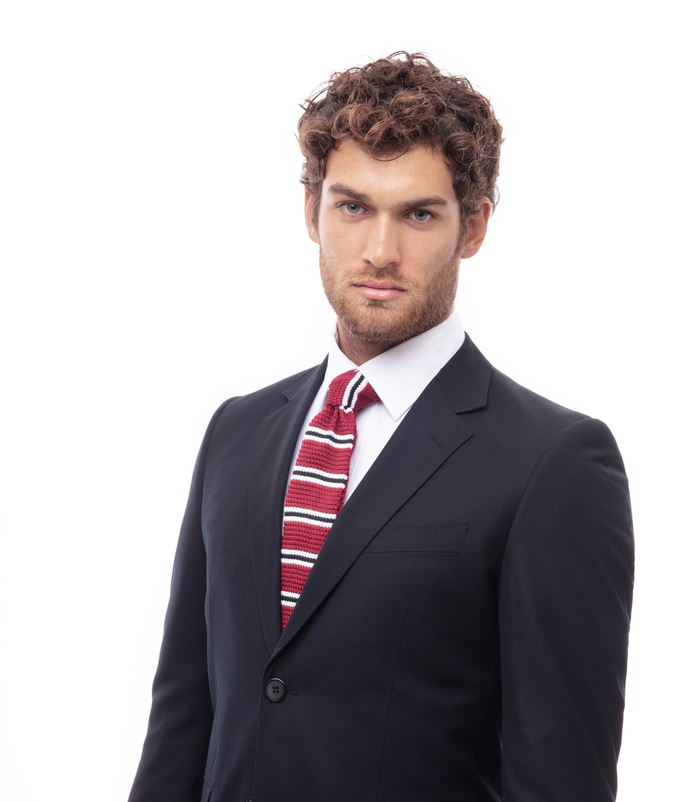 Valerio 1966 Cravatta bordeaux rigata in cotone con fondo dritto uomo | Valerio 1966