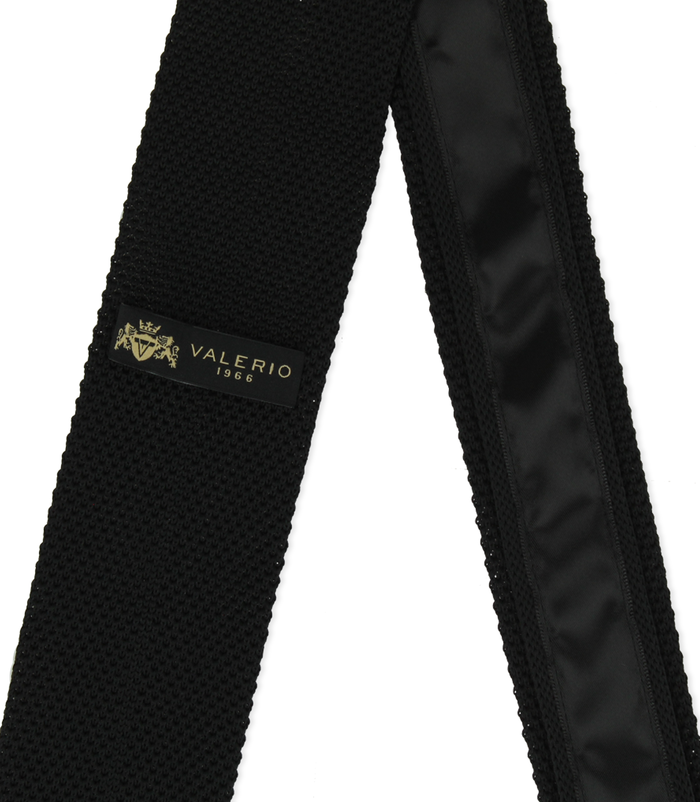 Valerio 1966 Cravatta Nera Rigata In Cotone Con Fondo Dritto Uomo | Valerio 1966
