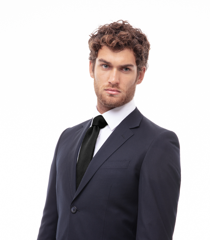 Valerio 1966 Cravatta nera rigata in cotone con fondo dritto uomo | Valerio 1966