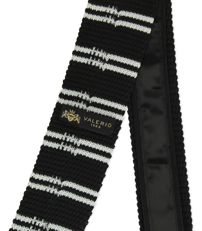 Valerio 1966 Cravatta Nero/bianca Rigata In Cotone Con Fondo Dritto Uomo | Valerio 1966