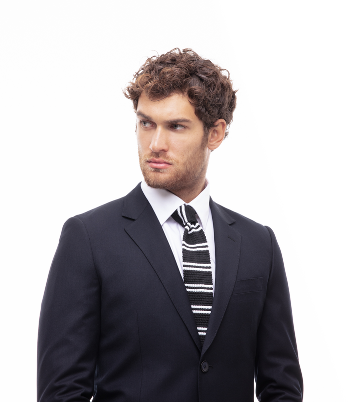 Valerio 1966 Cravatta nero/bianca rigata in cotone con fondo dritto uomo | Valerio 1966