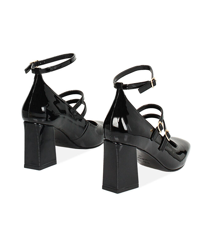 Valerio 1966 Décolleté Nere In Vernice Con Stringhe Tacco 7 5 Cm | Valerio 1966