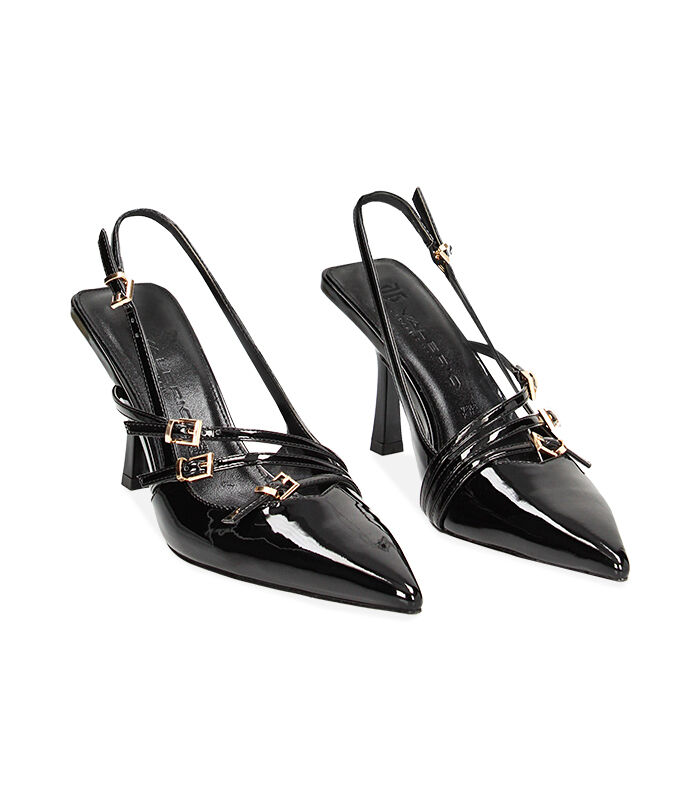 Valerio 1966 Décolleté slingback nere con fibbie in vernice | Valerio 1966
