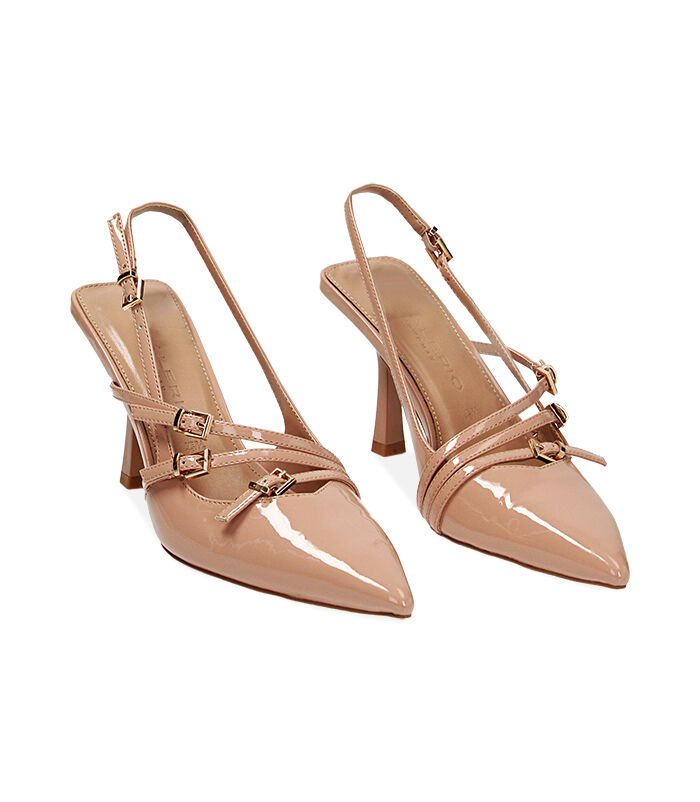 Valerio 1966 Décolleté slingback nude con fibbie in vernice | Valerio 1966