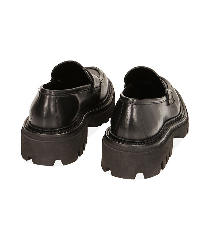 Valerio 1966 Mocassini Donna Chunky In Pelle Nera Tacco 4 8 Cm | Valerio 1966