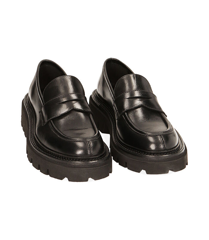 Valerio 1966 Mocassini donna chunky in pelle nera tacco 4 8 cm | Valerio 1966