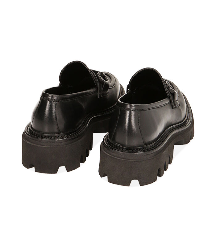 Valerio 1966 Mocassini Donna Chunky Neri In Pelle Tacco 4 8 Cm | Valerio 1966