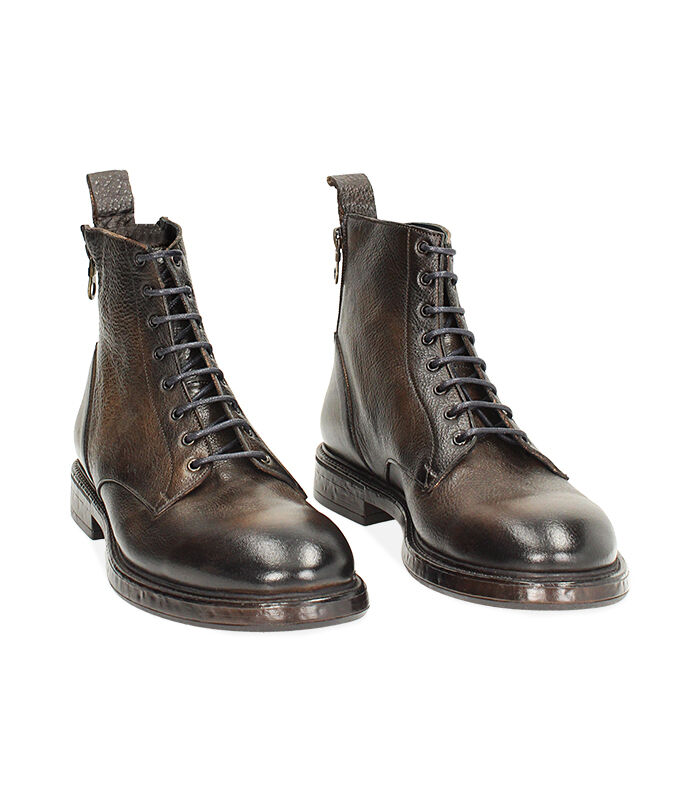 Valerio 1966 Polacchino di pelle con impunture oxford testa di moro | Valerio 1966