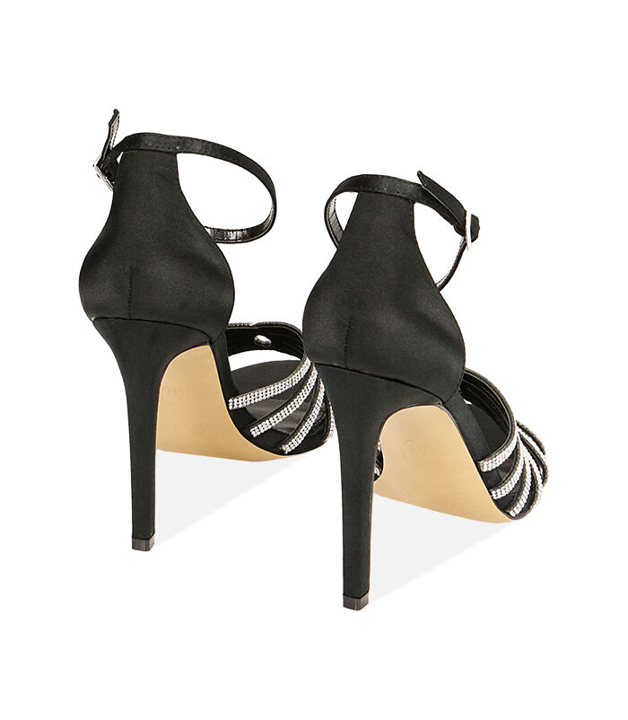 Valerio 1966 Sandali Donna Neri In Raso Tacco 10 5 Cm | Valerio 1966