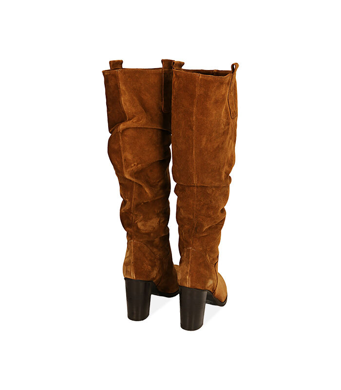 Valerio 1966 Stivali Donna Cognac In Camoscio Tacco 9 Cm