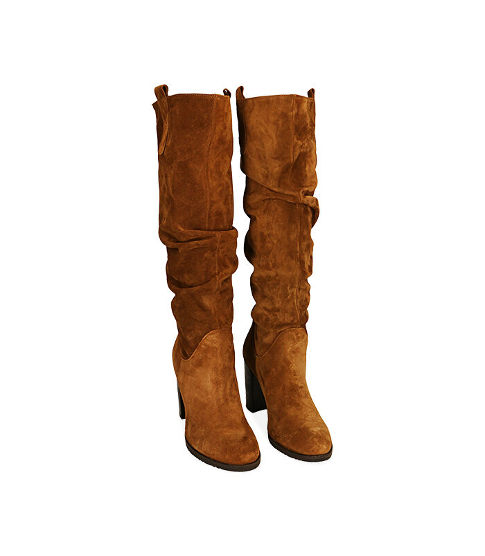 Valerio 1966 Stivali donna cognac in camoscio tacco 9 cm