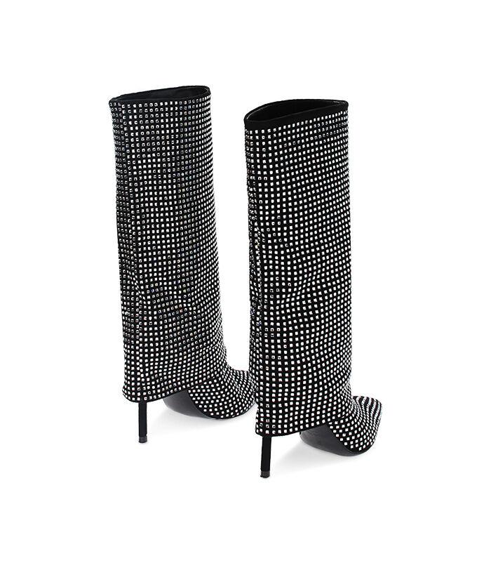 Valerio 1966 Stivali In Microfibra Neri Con Strass Argento | Valerio 1966